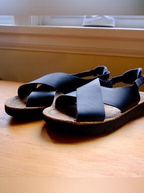 Camper Oruga Black Crisscross Slingback Sandals
